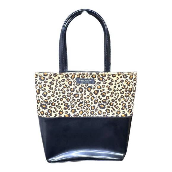 Kate Spade Leopard Print & Black Tote Bag Shoulder Hand Bag Purse Medium RARE - Picture 1 of 10